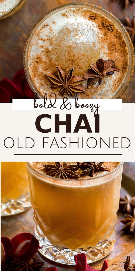 Spice up your cocktail game with this boozy chai old fashioned! It's boldly flavored with warm spices and hints of orange and ginger in every sip. This chai cocktail puts a twist on the classic old fashioned that you won't want to forget! Chai Tea Cocktail Recipes, Chai Old Fashioned, Chai Tea Cocktail, Chai Cocktail, Spiced Rum Recipes, Crockpot Drinks, Homemade Chai Tea, Classic Old Fashioned, Old Fashioned Drink