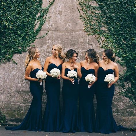 Wedding Dresses Gallery on Instagram: “❤ @WeddingForward // How about these amazing dark dresses for your bridesmaids? 💕 Double tap & TAG your girls ... . . Dress by @whiterunway…” Mermaid Long Bridesmaid Dresses, Navy Blue Bridesmaids, Navy Bridesmaids, Sweetheart Bridesmaids Dresses, Navy Blue Bridesmaid Dresses, Mermaid Bridesmaid, Bridesmaid Dresses Strapless, Beautiful Bridesmaid Dresses, Pnina Tornai