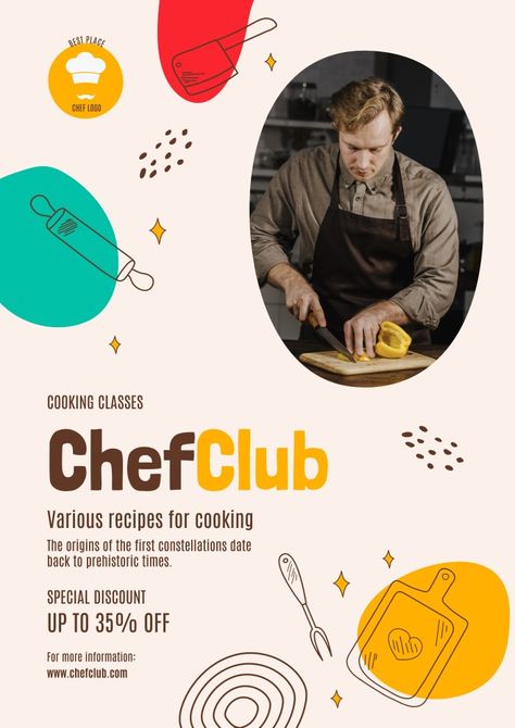 Chef Creative Ads, Cooking Poster Design, Chef Poster Design, Classes Poster, Chef Poster, Class Poster Design, Chef School, Cooking Poster, Food Event