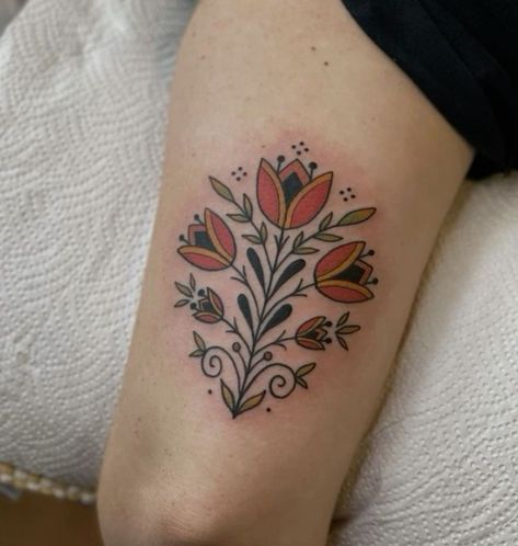 Butterfly Inspired Tattoo, Scandanavian Tattoo, Folk Art Flowers Tattoo, Floral Butterfly Tattoo, Pine Cone Tattoo, Cone Tattoo, Pallette Ideas, Bday Tattoo, Slavic Folk Art