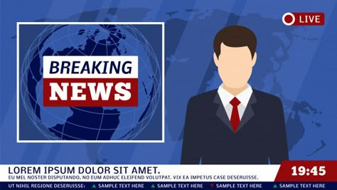 Tv news studio with broadcaster and breaking world background vector illustration Premium Vector | Free Vector #Freepik #vector #freebackground #freebusiness #freedesign #freetechnology Tv News Background, World Background, Tv Set Design, Broadcast News, Episode Interactive, Episode Interactive Backgrounds, Virtual Studio, Free Green Screen, News Report