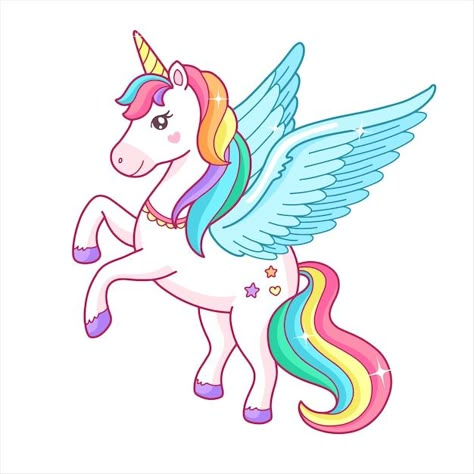 Cute cartoon unicorn pegasus with rainbo... | Premium Vector #Freepik #vector #baby-unicorn #unicorn-cartoon #cute-unicorn #unicorn-rainbow Unicorn Picture, Unicorn Logo, Unicorn Wallpaper Cute, Unicorn Images, Unicorn Poster, Unicorn Painting, Pegasus Unicorn, Unicorn Drawing, Unicorns Clipart