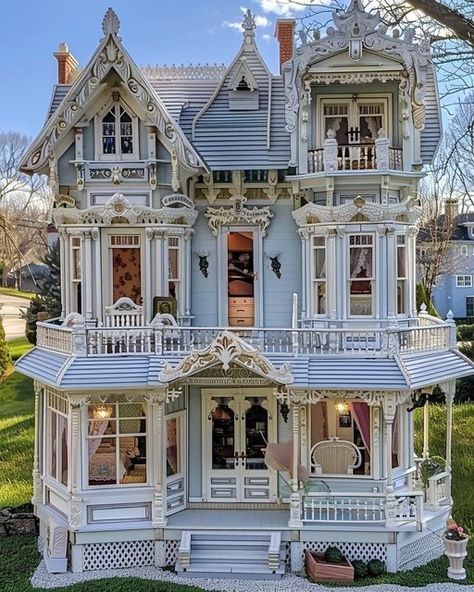 Romantic Victorian House, Rococo House Exterior, Aesthetic Houses Exterior, Victorian Houses Exterior, French Victorian House, Victorian House Aesthetic, Old Victorian Houses, Odd Houses, White Victorian House