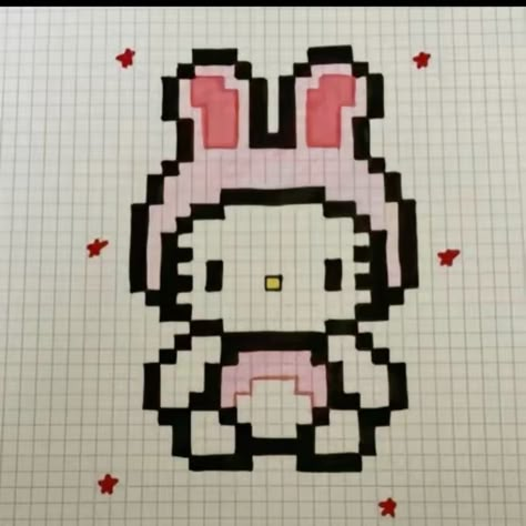 Pixlr Art, Pixel Art Hello Kitty, Hello Kitty Pixel Art, Spiderman Pixel Art, Pixel Kawaii, Square Drawing, Images Hello Kitty, Graph Paper Drawings, Easy Pixel Art