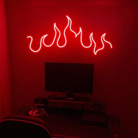 Neon Signs Ideas Bedroom, Scorpio Neon Sign, Cute Love Signs Decor, Led Signs For Bedroom, Red Neon Room, Fire Neon Sign, Neon Sign For Room, Red Led Sign, Cool Led Signs