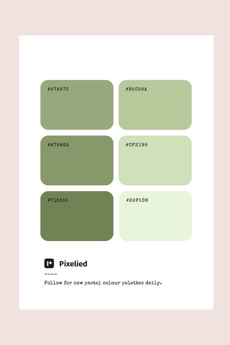 This green pastel color palette features a range of gentle, soothing shades from mint green to soft sage. These refreshing hues evoke a sense of calm and nature, making them perfect for creating serene and harmonious designs in illustration, branding, typography, and web UI. Soft Green Pallet Color, Green Canva Pallete, Green Palette Pastel, Canva Color Pallete Green, Green Pastel Pallete, Combination Of Green Colour, Mint Green Color Pallete, Calm Green Color Palette, Green Mint Color Palette