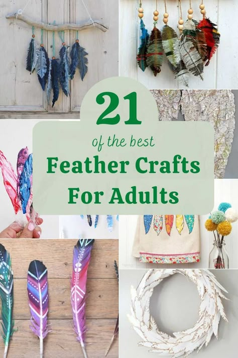 A collection of some of the best feather crafts and DIYs for the home. These feather tutorials include both real feathers and making faux feathers. #feathers Craft Feathers Ideas, Crafts With Feathers Diy, Paper Feather Crafts, Art Using Feathers, What To Do With Feathers Diy Ideas, Faux Feathers Diy, Grouse Feather Crafts, Feather Art Diy Craft Ideas, Goose Feather Crafts