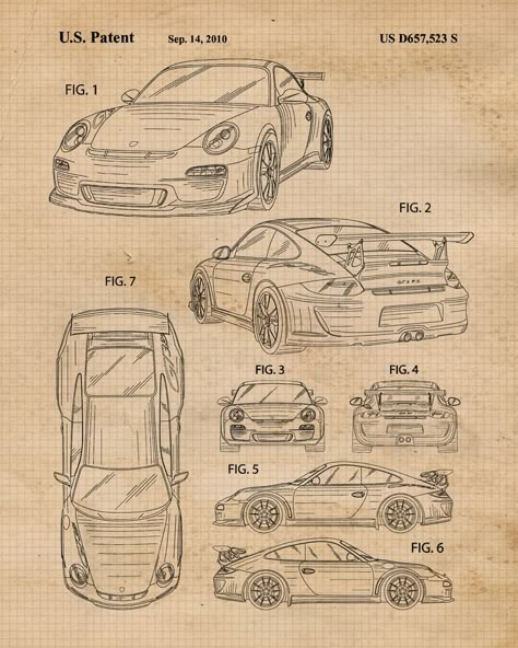 Porsche Poster, Home Office Man, Photos Wall, Office Man, Cool Car Drawings, Gifts For Home, Vintage Porsche, Car Design Sketch, Patent Art