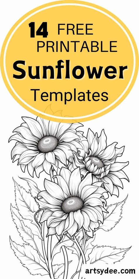 Craft with nature's beauty using these 14 Sunflower Templates! Whether you're scrapbooking, DIY-ing, or crafting with kids, these versatile templates offer endless creative possibilities. From paper crafts to home decor, these sunflower templates are perfect for adding a sunny touch to your projects. Let the vibrant spirit of sunflowers inspire your next creation! #sunflowertemplate #SunflowerCrafts #DIYTemplates #CraftingInspiration Coloring Pages Sunflowers, Sunflower Stencil Templates, Printable Sunflower Prints, Sunflower Images Free Printable, Sunflower Zentangle Patterns, Sunflower Transfers On Furniture, Free Drawings To Trace, Free Printable Sunflower Template, Sunflower Clipart Black And White