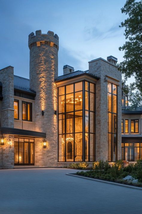 Home Castle Design, House Castle Style, Castle Looking Houses, Midieval Architecture, Chalet Mansion, Scandinavian Castle, Royal Castle Interior, Castle Like Homes, Dream House Castle