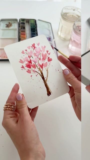 Valentine Card Painting Ideas, Valentine's Watercolor Cards, Watercolor Vday Cards, Water Paint Valentines Card, Water Colour Cards Handmade, Valentine’s Day Cute Cards, Water Colour Valentine’s Day Cards, Watercolor Cards Valentines Day, Valentine’s Day Watercolor Painting