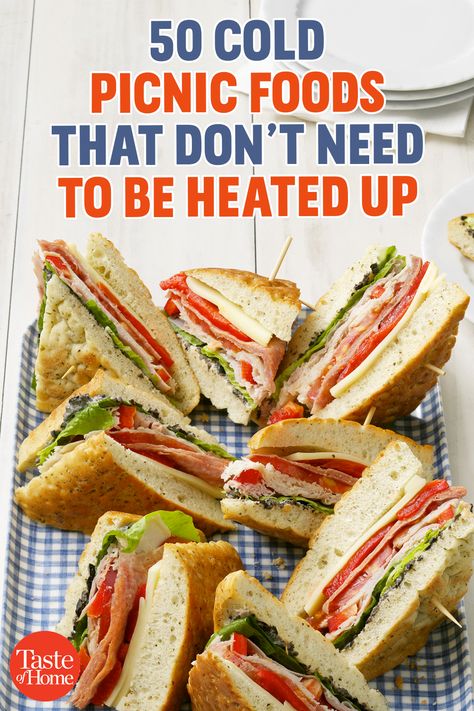 50 Cold Picnic Foods That Don't Need To Be Heated Up Cold Picnic Foods, Family Picnic Food, Family Picnic Foods, Easy Picnic Food, Cold Picnic, Picnic Sandwiches, Lake Food Ideas Summer, Food Ideas Summer, Lake Food Ideas