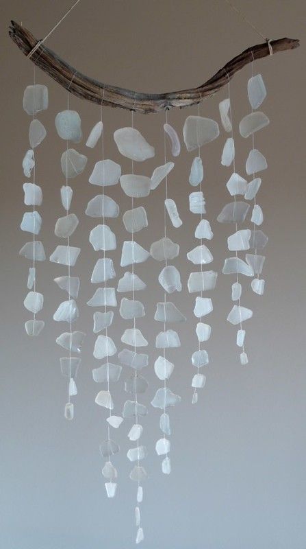 Sea Glass Chandelier, Diy Nursery Mobile, Future Interior Design, Sea Glass Decor, Glass Mobile, Driftwood Mobile, Driftwood Projects, Homemade Art, Glass Wind Chimes