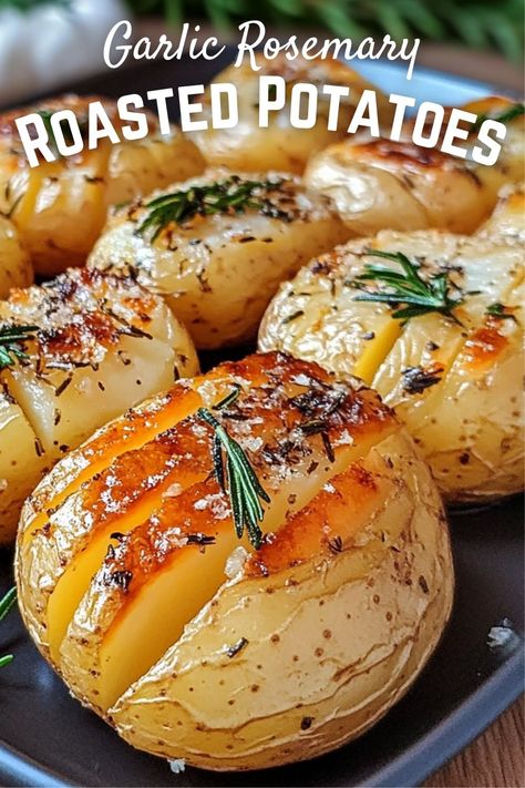 Garlic Rosemary Roasted Potatoes Roasted Garlic Idaho Potatoes, Medallion Potatoes, Roasted New Potatoes Recipes Ovens, Potatoes For Two, Rosemary Potatoes Roasted, Creamy Rosemary Potatoes, Yukon Gold Potato Recipe, Yukon Potato Recipes, Gold Potatoes Recipe