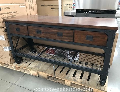 Whalen Industrial Metal and Wood Workbench | Costco Weekender Wood Workbench, Diy Industrial Furniture, Industrial Workbench, Industrial Windows, Metal Outdoor Furniture, Industrial Design Furniture, Vintage Industrial Furniture, Industrial Wood, Industrial Interiors