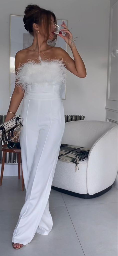 White Reception Jumpsuit, Off The Shoulder Jumpsuit Outfit, Engagement Party Jumpsuit For Bride, Wedding Playsuit Bride, Rehersal Dinner Jumpsuits, Wedding Reception Pantsuit, Wedding Reception Pantsuit For Bride, Bride Dance Outfit, Cute Bridal Outfits