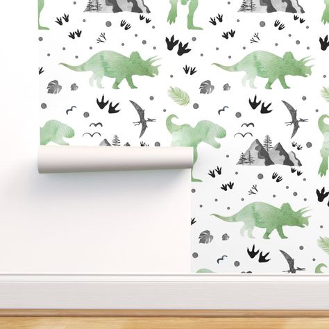 Boys Dinosaur Bedroom Wallpaper, Dinosaur Accent Wall, Toddler Boy Dinosaur Room, Dino Toddler Room, Toddler Dinosaur Room, Dinosaur Nursery Baby Boy, Dinosaur Baby Room, Dinosaur Themed Nursery, Baby Dinosaur Nursery