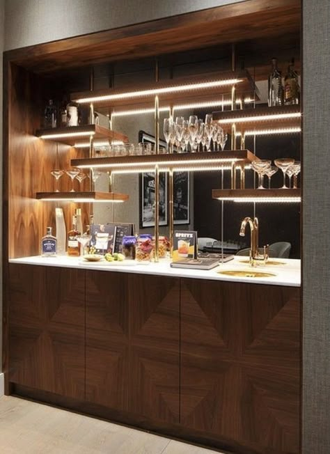 Home Bar Ideas Living Room, Bar In Living Room, Bar Nook, Mid Century Modern Bar, Home Bar Cabinet, Bar Mini, Bar Sala, Modern Home Bar, Home Bar Rooms