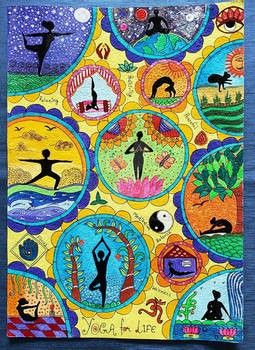 Yoga Poster Making Competition, Poster On Fit India, Yoga Painting Ideas On Canvas, Fit India Poster Drawing Competition, Fit India Drawing, Fit India Poster, Fit India Poster Drawing, Yoga Poster Drawing, Artist Shikha Sharma