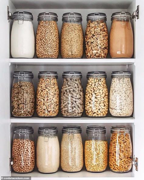 Categorise and coordinate: Try ‘zoning’ food items in groups such as breakfast, baking and... Pantry Organisation, Kabinet Dapur, House Organisation, Kitchen Organization Pantry, Kitchen Organisation, Kitchen Pantry Design, Home Organisation, Pantry Design, Food Pantry