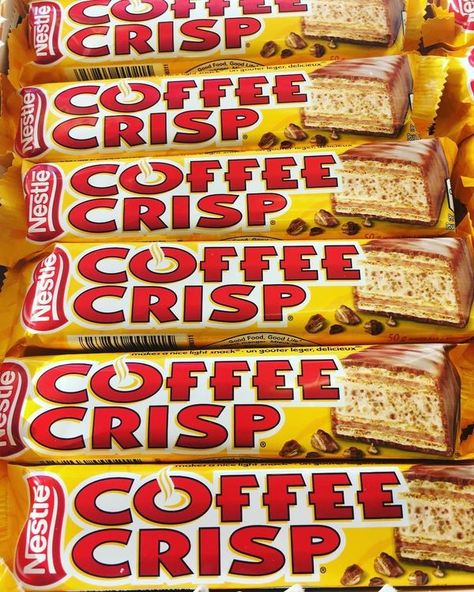 This candy rarely ventures beyond Canada's borders. Coffee Crisp Bar, Cinderella Cupcake Toppers, Peameal Bacon, Coffee Crisp, Cinderella Cupcakes, Nestle Coffee, Coffee Aroma, Fondant Cupcakes, Peanut Butter Recipes