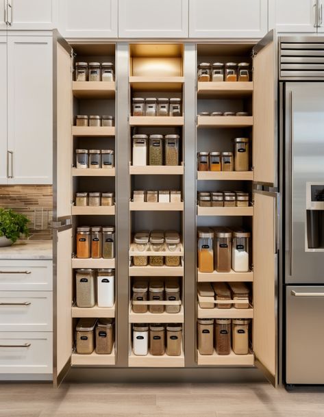 46 Pantry Organization Ideas for a Stylish and Functional Space Big Pantry, Pantry In The Kitchen, Narrow Pantry, Pantry Organization Hacks, Round Shelf, Pantry Organization Ideas, Butler’s Pantry, Pantry Organizers, Small Pantry