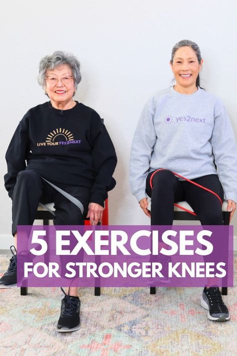 🪑💪 Strengthen your knees with our chair workout featuring resistance band exercises designed for seniors! Say goodbye to weak knees with five simple moves: Slow Marching, Leg Extension, Hamstring Curl, Side Step, and Heel Raise. Aim for 2-3 sets twice a week and listen to your body. You can elevate your routine with resistance bands like mini loops, strappy bands, or tube bands for added intensity. But always remember, consistency is key! Don't let weak knees hold you back-embrace this empowering workout and take proactive steps towards better joint health.  Let’s do this!  #seniorfitness #beginnerfitness #knee #mobility #strengthtraining #chairworkout #athomeworkout #freefitness #fitspo #jointhealth #yes2next Exercises For Arthritic Knees, Stronger Knees, Knee Mobility, Strengthen Your Knees, Knee Replacement Exercises, Leg Strengthening Exercises, Hamstring Curl, Knee Strength, Chair Workout