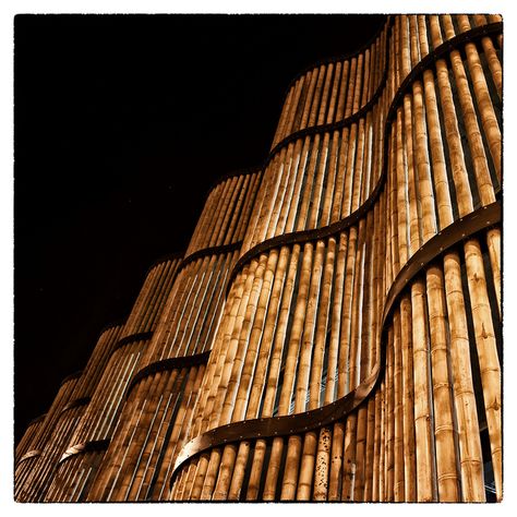 Car Park of the Leipzig Zoo | HPP Architects    Bamboo Wall by shlomo2000, via Flickr Bamboo Facade, Chocolate Museum, Sustainable Building Design, Bamboo Building, Bamboo House Design, Facade Material, Bamboo Structure, Bamboo Architecture, Bamboo Construction