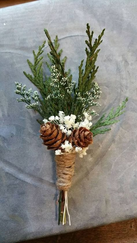 Pinecone Wedding Decorations, Pinecone Wedding, Winter Wedding Bouquet, Winter Wedding Decorations, Winter Wedding Flowers, December Wedding, Groom Boutonniere, Winter Wedding Ideas, Winter Wedding Inspiration