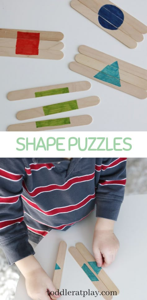 Easy to make shape puzzles from popsicle sticks, perfect for toddlers and preschoolers! All you need is two basic craft supplies and you've got yourself an activity that will keep those little ones busy, independent and learning! #popsiclestickpuzzles #puzzles #toddlerpuzzle #learnandplay #toddleractivity Learning Shapes Preschool, Learning Shapes Activities, Shapes For Toddlers, Shapes Preschool, Learning Shapes, Puzzles For Toddlers, Shapes Activities, Shape Puzzles, Toddlers And Preschoolers