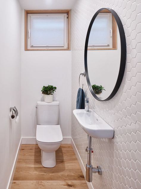 Photo 18 of 22 in 22 Powder Rooms That Pack Serious Style Into a Small Space from 8th and Slocan Laneway House - Dwell Bilik Mandi Kecil, Small Toilet Design, Tiny Powder Rooms, Wc Decoration, Small Downstairs Toilet, Toilet Room Decor, Small Toilet Room, Desain Pantry, Powder Room Design