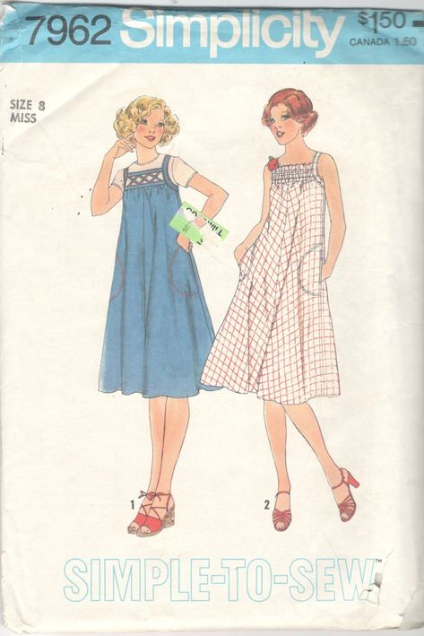 1970s Simplicity 7962 Misses Easy Pullover Tent Dress Jumper Pattern Sundress Womens Vintage Sewing Pattern Size 8 Bust 31 Or 14 UNCUT Sundress Pattern, Jumper Pattern, 1970s Sewing Patterns, Jumper Patterns, Vintage Dress Patterns, Tent Dress, Sewing Design, Diy Sewing Clothes, Sewing Pattern Sizes