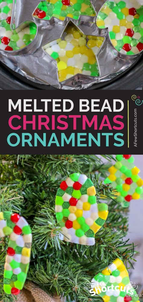 Pony Bead Ornaments, Christmas Ornaments Homemade Kids, Christmas Crafts Diy Kids, Melted Pony Beads, Melted Bead Crafts, Christmas Ornaments Diy Kids, Ornaments Diy Kids, Beaded Ornaments Diy, Melted Beads