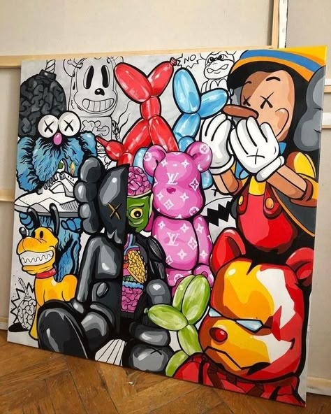 Art For Decoration Home Decor, New Art Painting, What To Draw On The Wall, Canvas Painting Pop Art, Street Art Canvas Painting, Paintings For House Decor, Cool Wall Paintings, Painting Ideas Cartoon Characters, Painting Ideas On Wall