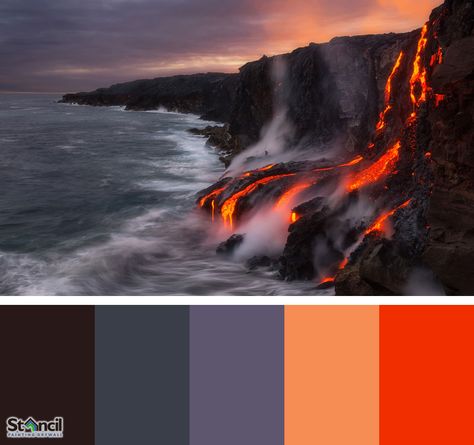 Lava Colour Palette, Demonic Color Palette, Fiery Color Palette, Volcano Color Palette, Theatre Color Palette, Lava Color Palette, Demon Color Palette, Avatar The Last Airbender Wedding, Fire Color Palette