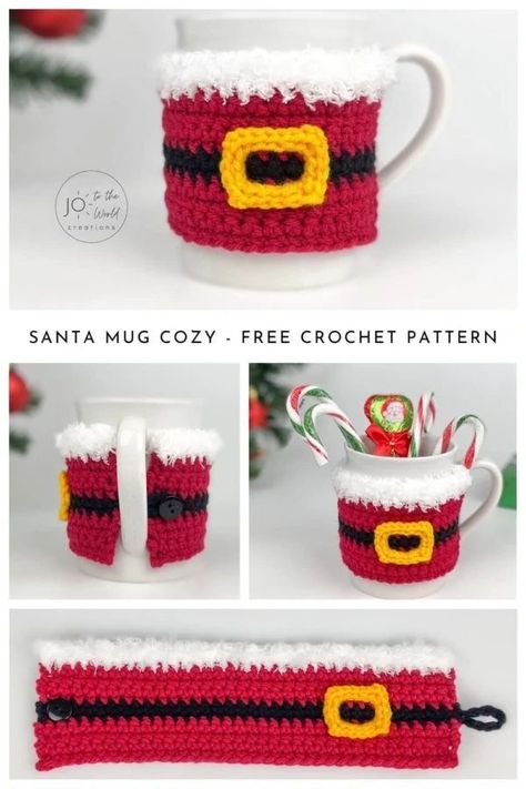 Quick And Easy Crochet Christmas Gifts, Crochet Teacher Gifts, Mug Noel, Cup Cozy Crochet Pattern, Mug Cozy Pattern, Christmas Amigurumi, Crochet Mug Cozy, Crochet Coffee Cozy, Crochet Cup Cozy