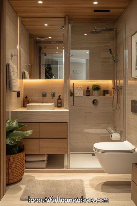 Small Secondary Bathroom Ideas, Bathroom Ideas For Apartments Decor, Little Bathroom Ideas, Compact Bathroom Ideas, Bedroom And Bathroom In One, Small Spa Bathroom, Home Design Bathroom, Compact Bathroom Design, Best Bathrooms