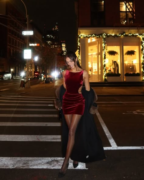 too soon? ❤️ outfit details in stories and in bio 🤍 Holiday outfit inspo, winter outfit ideas , fur coat , nyc holiday party dress Fur Coat Holiday Outfit, Red Dress Fur Coat, Fur Coat Party Outfit, Red Dress With Fur Coat, Christmas Party Inspo Outfit, New Years Inspo Pics, Winter Night Party Outfit, Red Date Outfit, Red Bday Dress