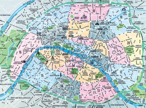 Map of Paris Arrondissements Paris Tourism, Paris Neighborhoods, Plan Paris, Seine River, Paris Map, Photo Maps, France Map, Paris Hotels, Street Map