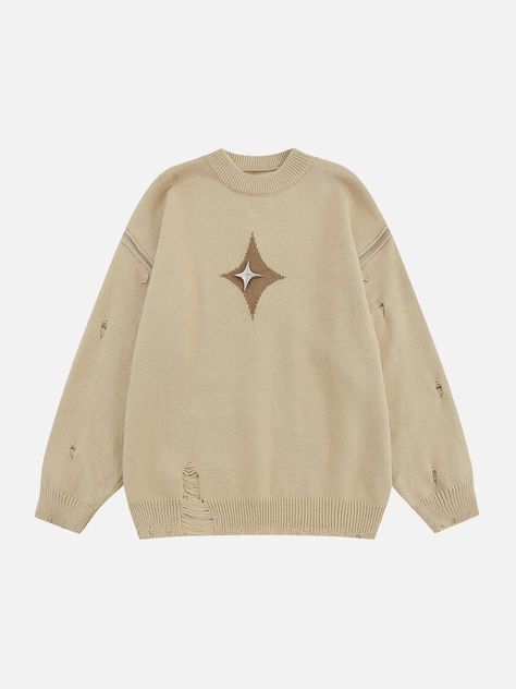 Aelfric Eden Star ZIP Hole Sweater Hole Sweater, Quality Sweaters, Underground Clothing, Asian Streetwear, Top Streetwear Brands, Dr Shoes, Fashion Star, Stylish Sweaters, Trendy Summer Outfits