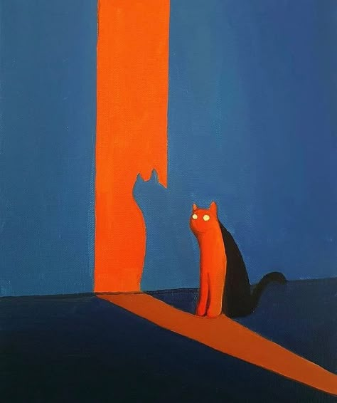 Art For Cats, Orange Poster Design, Blue And Orange Painting, Incomplete Art, Illustration Painting Ideas, Blue And Orange Art, Love Illustration Art, Orange Oil Painting, True Love Art