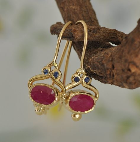 Ruby Earring Ruby and Sapphire Gold Earring Drop Dangle Gold - Etsy Australia Ruby Earring, Ruby And Sapphire, Woman Birthday, Earring Drop, Gold Earrings For Women, Solid Gold Earrings, Ruby Earrings, Gold Gift, Round Stud Earrings