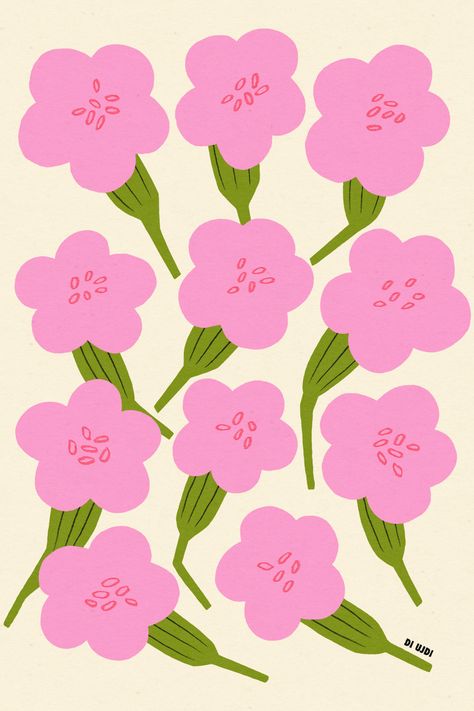 Simple bold graphic style flower illustration with a vintage feel. Flawed petals dance free - embrace the imperfections, that's where the beauty lies. Pink Mushrooms, Dogs Playing, Posca Art, 카드 디자인, Graphic Style, Simple Illustration, Brown Dog, Simple Graphic, Flower Graphic