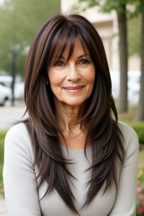 29  Long Hairstyles for Older Women Over 50 15 Longhair Hairstyles For Over 50, Over 50 Brunette Hair Styles, Long Layered Haircuts Over 50 Older Women, Medium Length Haircut Over 50 Women, Layered Hair For Over 50, Nice Haircuts For Long Hair, Long Hair Styles For 50+ Women With Bangs, Hairstyles For Long Length Hair With Layers, Layered Hair Women