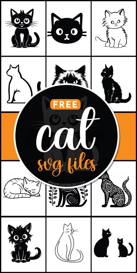 Paws-itively purrfect crafts await with free cat SVG files! Explore adorable designs to add a whisker of charm to your projects. 🐱💕 Cat Silhouette Svg Free, Cat Svg Free Files For Cricut, Cat Silhouette Printable, Cat Svg Free, Svg Files For Scan And Cut, Cricut Patterns, Cricut Svg Files Free, Cricut Svgs, Free Silhouette Cut Files