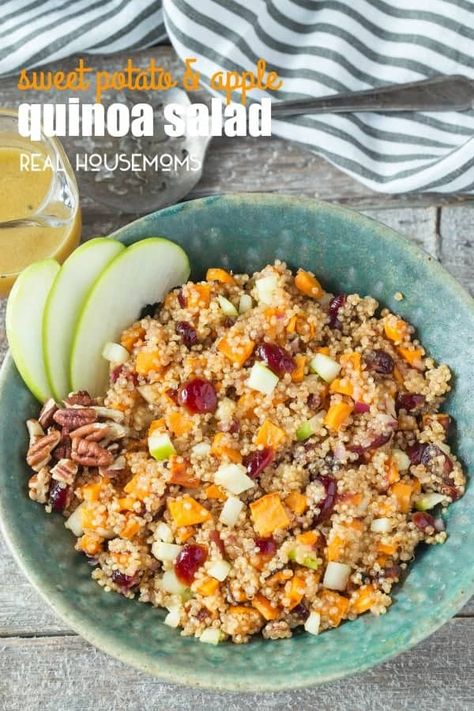 Apple Quinoa Salad, Apple Quinoa, Apple Sweet Potato, Kale Sweet Potato, Sweet Potato Quinoa Salad, Sweet Potato Apple, Sweet Potato Quinoa, Vegetarian Side Dish, Healthy Bowl