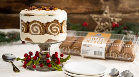 Gingerbread Swiss Roll Trifle Swiss Roll Trifle, Holiday Trifle, Gingerbread Trifle, Classic Eggnog, Chef Inspired Recipes, Produce Market, Trifle Recipe, Feed A Crowd, Swiss Roll