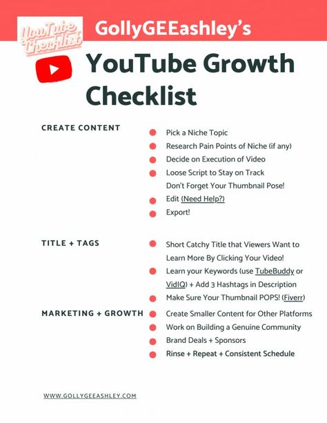 Easy YouTube checklist to help grow subscribers, viewers, plan for videos, and grow your brand community on social media. How to grow on youtube 2021, How to grow your youtube channel, how to grow your youtube channel tips Youtube Marketing Strategy, Start Youtube Channel, Youtube Editing, Video Marketing Strategies, Youtube Business, Making Youtube Videos, Youtube Success, Youtube Channel Ideas, First Youtube Video Ideas