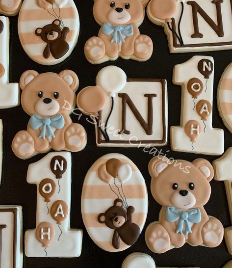 Bear 1st Birthday - 12 Cookies Decorated Teddy Bear Cookies, Teddy Bear 1st Birthday Cookies, Beary 1st Birthday Cookies, Teddy Bear Theme Cookies, Bear Cookies 1st Birthday, Teddy Bear Birthday Cookies, Bearly One Party, Bear First Birthday Cookies, Teddy Bear Shower Cookies