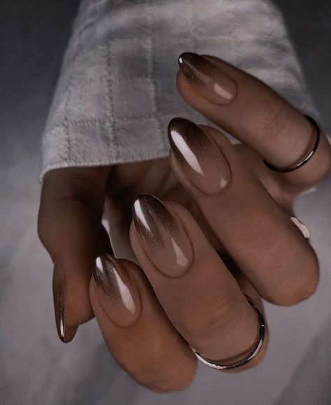 Crome Nails Beige, French Tip Nails Fall Colors, Brown Ombre Nails Almond, Golden Brown Nails, Brown Velvet Nails, Brown Chrome French Tip Nails, Fall Crome Nails, Brown Ombre Nails Acrylic, Nude Chrome Nails Almond